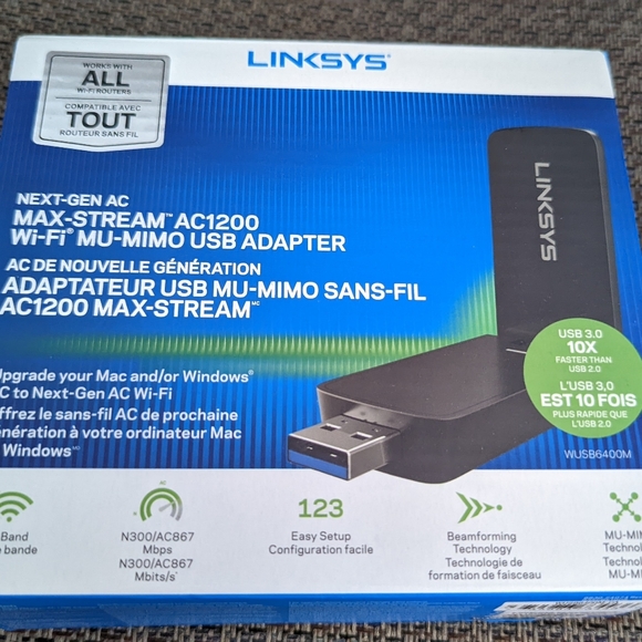 👣Linksys MAX-STREAM AC1200 MU-MIMO Wireless USB Adapter (WUSB6400M) - Picture 4 of 6